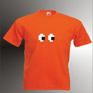 PACMAN EYES - MENS COOL RETRO Orange T-SHIRT - ALL SIZES